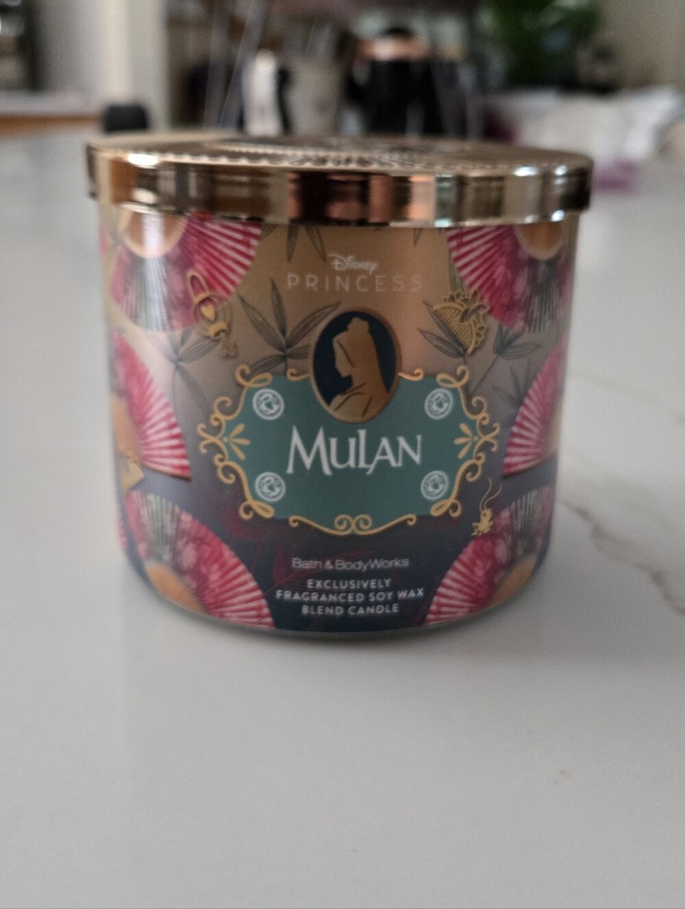 NWT Bath & Body Works x Disney Mulan Scented Candle - Teal, Pink & Gold